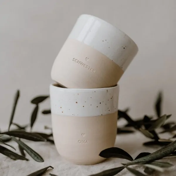 Stoneware mug "SCHWESTER" - handmade - Eulenschnitt