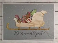 Grusskarte Schlitten "Weihnachtspost" – handgemacht