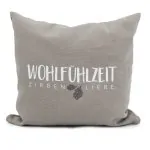 Swiss stone pine pillow "Wohlfühlzeit – Zirbenliebe" 40x40cm taupe - herbalind